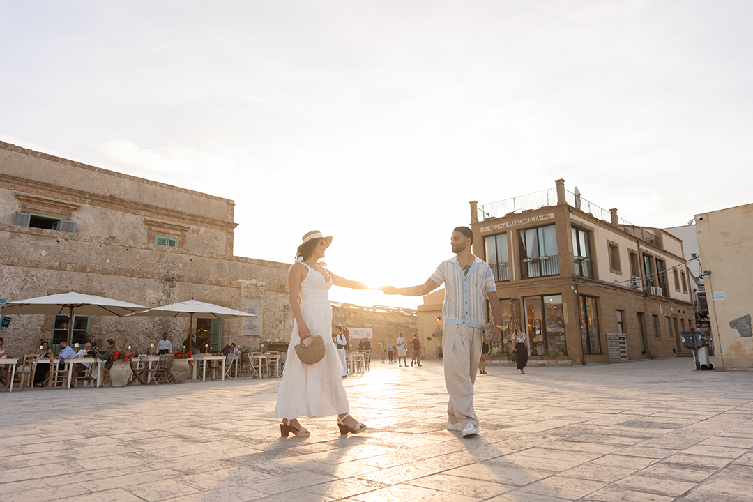 Panoramic view of Marzamemi fishing village decorated for an exclusive destination wedding