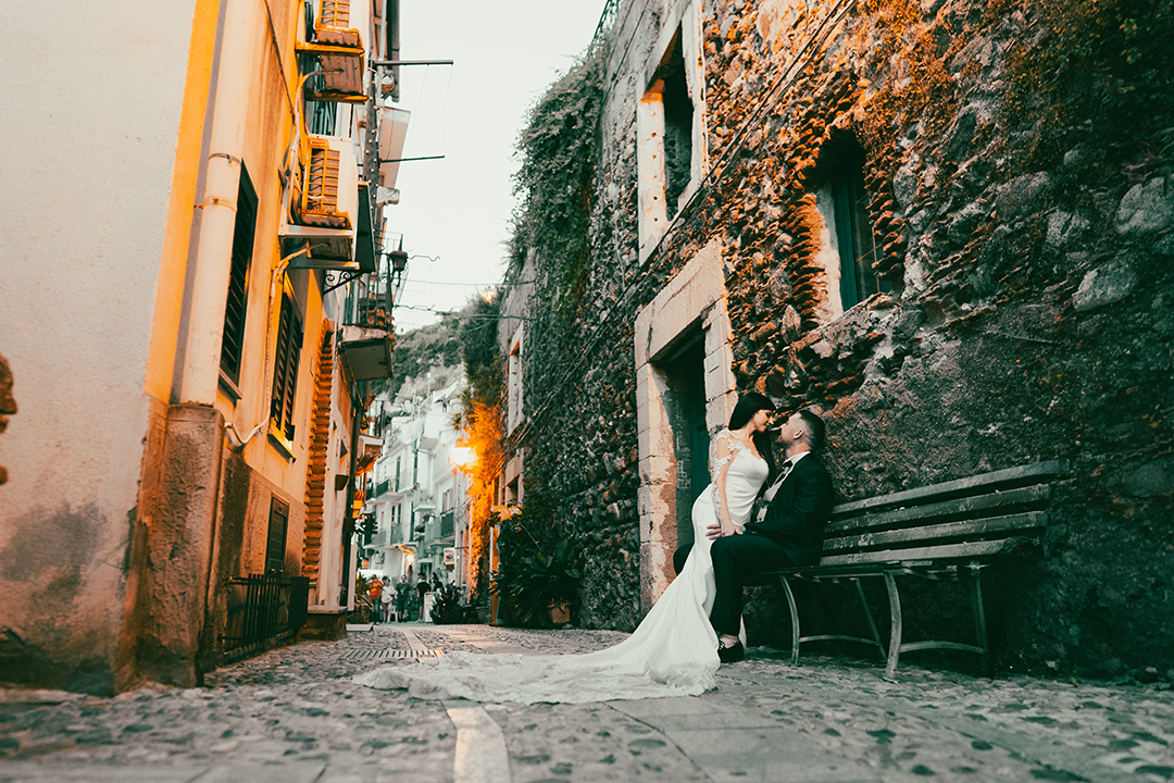 Destination wedding ceremony details in Taormina city center