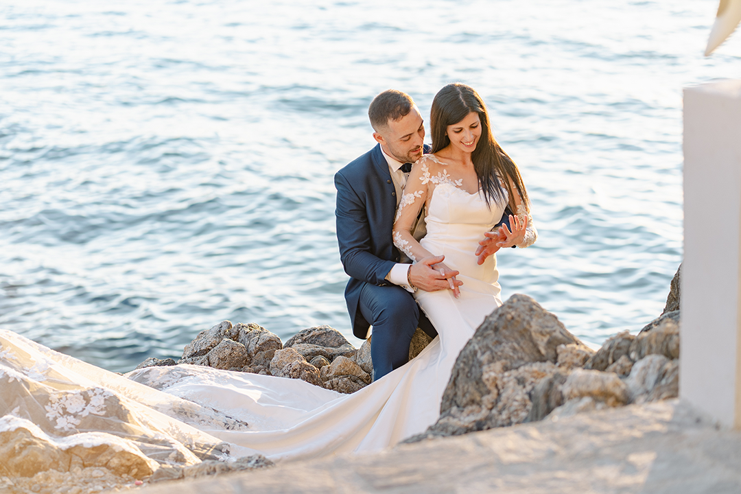Wedding couple in Piazza Duomo, Catania during their destination wedding